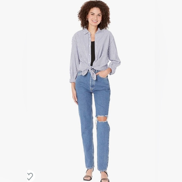 Free People The Lasso Jeans High Rise Straight Fit Washed Blue Womens Size 24 - Picture 2 of 11